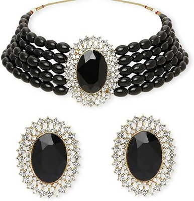 ANHA Alloy Gold-plated Black Jewellery Set(Pack of 3)