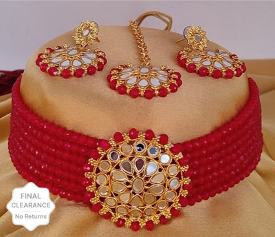 JMBW INTERNATIONAL Brass 999 Silver Red Jewellery Set(Pack of 1)