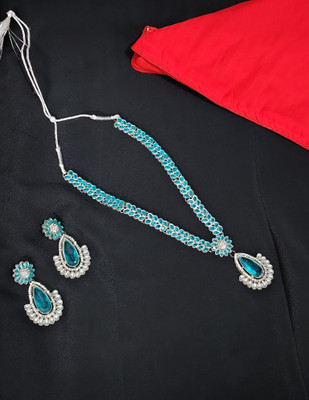 Hamza Jewels Brass, Stone, Silver Gold-plated, Silver Turquoise Jewellery Set(Pack of 1)