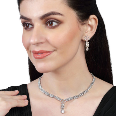 Sangria Brass Silver Jewellery Set(Pack of 1)