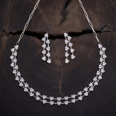 Kushal's Fashion Jewellery Copper Rhodium White Jewellery Set(Pack of 3)