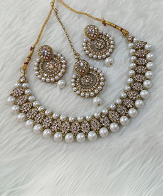 Yanshika Alloy Gold-plated White Jewellery Set(Pack of 4)
