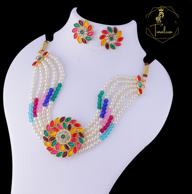 TINALIVA Brass Gold-plated Multicolor Jewellery Set(Pack of 1)
