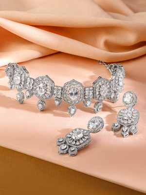 RUBANS Brass Rhodium Silver Jewellery Set(Pack of 3)