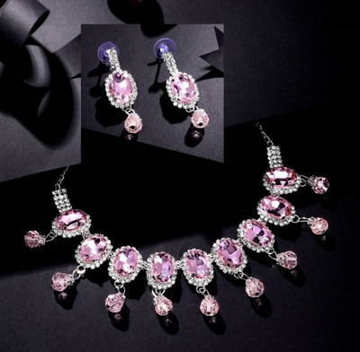 TIGENECY Alloy Rhodium Pink Jewellery Set(Pack of 1)