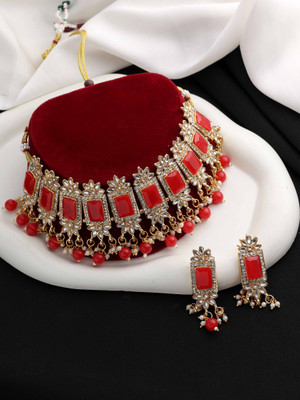 SAIYONI Alloy Gold-plated Red Jewellery Set(Pack of 3)