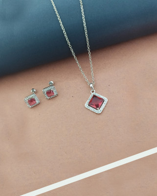 Aviate Alloy Rhodium Pink Jewellery Set(Pack of 1)