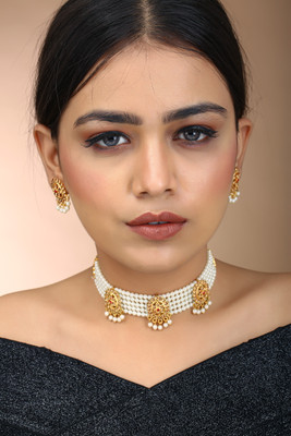 Sk Imitation Zinc Gold-plated Gold, White Jewellery Set(Pack of 1)