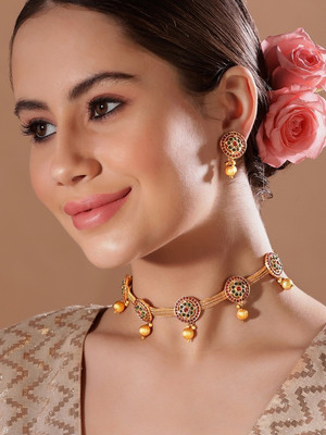 RUBANS Brass Gold-plated Gold, Green, Red Jewellery Set(Pack of 2)