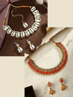 ASMITTA Jewellery Alloy Gold-plated Gold, Red, Multicolor Jewellery Set(Pack of 2)