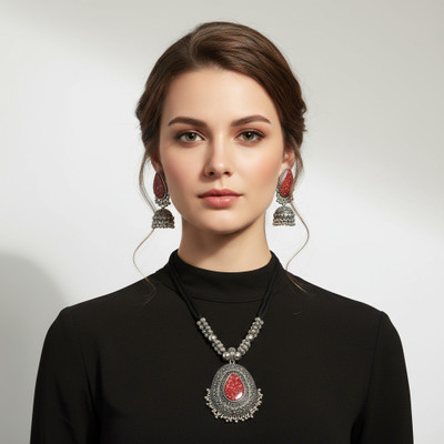 SNOBSTORE Oxidised Silver Silver, Red Jewellery Set(Pack of 1)