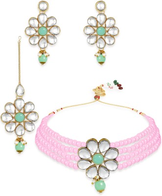 fabula Alloy Gold-plated Pink, Green, Gold Jewellery Set(Pack of 3)