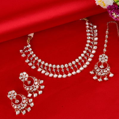 Saloni Fashion Jewellery Brass Gold-plated White Jewellery Set(Pack of 4)