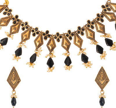 Shining Jewel Brass Brass Black, Gold Jewellery Set(Pack of 3)