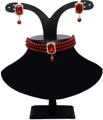 Nivaan Alloy Gold-plated Maroon Jewellery Set(Pack of 1)