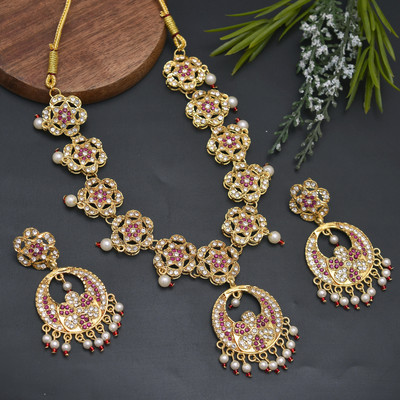 mohit jewellers Brass Gold-plated Red Jewellery Set(Pack of 1)