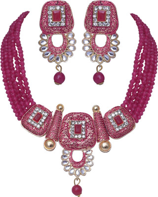 Darsha Collections Metal Gold-plated Pink Jewellery Set(Pack of 1)