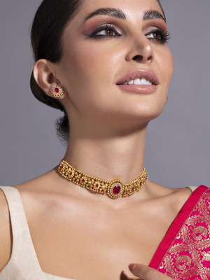 RUBANS Brass Gold-plated Gold, Red, Green Jewellery Set(Pack of 1)