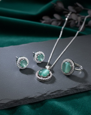 Artifina Sterling Silver Sterling Silver Green Jewellery Set(Pack of 1)