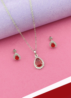 STYLISH FASHION HUB Alloy Silver Red Jewellery Set(Pack of 1)