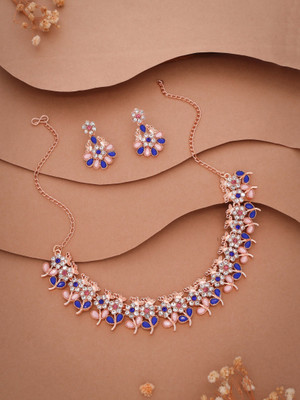 Vedda Brass Gold-plated Rose Gold, Blue, Pink, White Jewellery Set(Pack of 1)