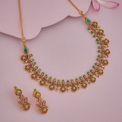 Kushal's Fashion Jewellery Copper Gold-plated Multicolor Jewellery Set(Pack of 3)