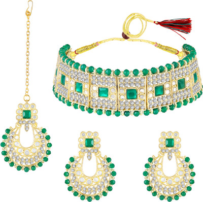 mahi Alloy Gold-plated Green Jewellery Set(Pack of 4)