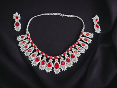 PSJ Metal, Alloy Silver, Ruby Red Jewellery Set(Pack of 1)