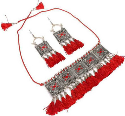 MAYRA TRADING Alloy Silver Red Jewellery Set(Pack of 1)