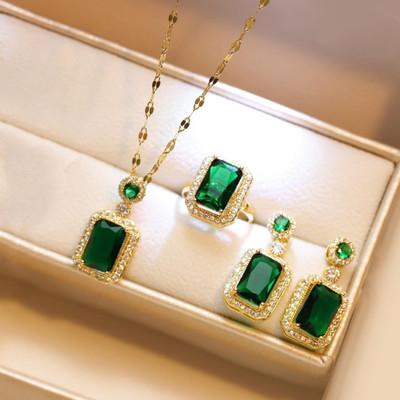 LAKSHYA COLLECTIONS Stainless Steel Gold-plated Green Jewellery Set(Pack of 3)