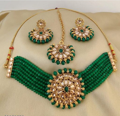 Dhirajart Alloy Gold-plated Green Jewellery Set(Pack of 1)