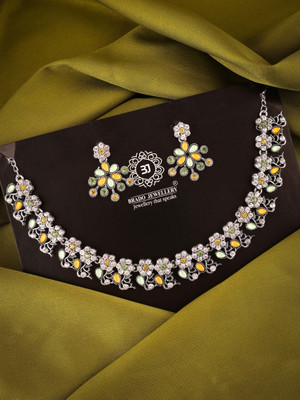 Sangria Brass Gold-plated Silver, Green, Yellow Jewellery Set(Pack of 1)