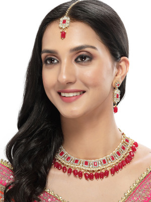 Sukkhi Alloy Gold-plated Pink Jewellery Set(Pack of 1)