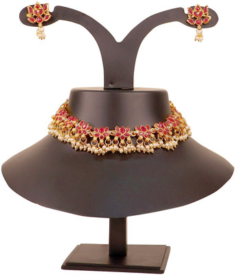 Swarajshop Alloy Gold-plated Maroon Jewellery Set(Pack of 3)