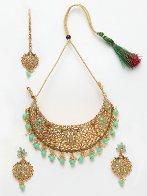 Anika's Creation Alloy Gold-plated Green Jewellery Set(Pack of 1)