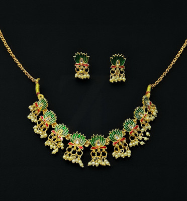 ZOVYA Brass Gold-plated Gold, Green Jewellery Set(Pack of 3)