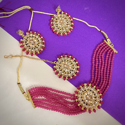 DECOLOGY Alloy Pink Jewellery Set(Pack of 1)