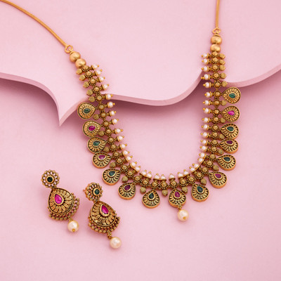 Kushal's Fashion Jewellery Copper Gold-plated Multicolor Jewellery Set(Pack of 3)