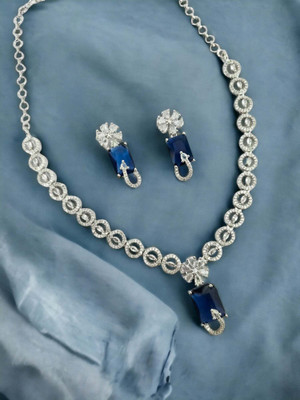 Opal Touch Brass Rhodium Blue Jewellery Set(Pack of 1)