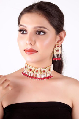 Kirti Traders Alloy Gold-plated Red Jewellery Set(Pack of 1)