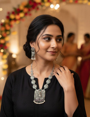 RAJ JEWELLERY Brass, Plastic, Alloy, Steel Sterling Silver Silver, Ruby Red, Green Jewellery Set(Pack of 1)