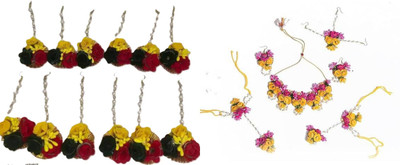 Rakhdi Jewellery Fabric Green, Yellow, Red, Pink, Yellow Jewellery Set(Pack of 2)