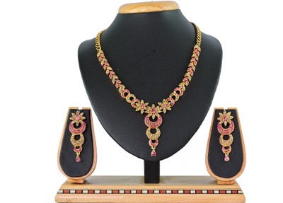 KAHAR CREATION Alloy Gold-plated Pink Jewellery Set(Pack of 1)