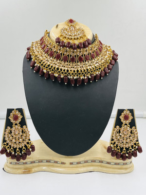 SHIV SHAKTI JEWELLERS Alloy Gold-plated Maroon Jewellery Set(Pack of 1)