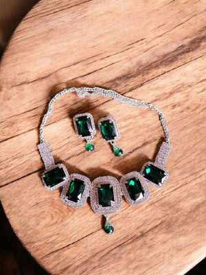 RAHUL TRADERS Alloy Silver Green Jewellery Set(Pack of 1)