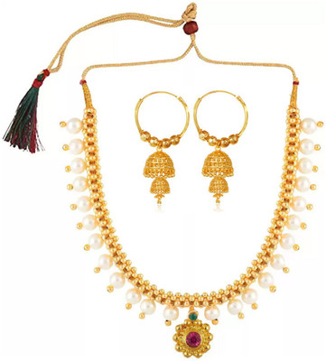 Heer Collection Brass, Copper, Dori, Alloy Gold-plated Gold, Maroon, Ruby Red Jewellery Set(Pack of 1)