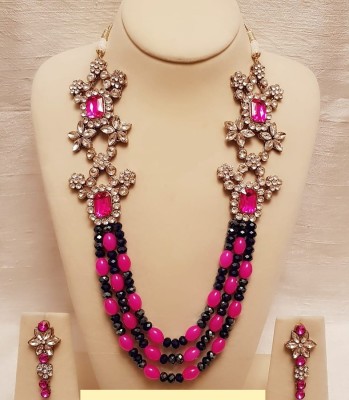 White pearl Alloy Gold-plated Pink, Black Jewellery Set(Pack of 1)