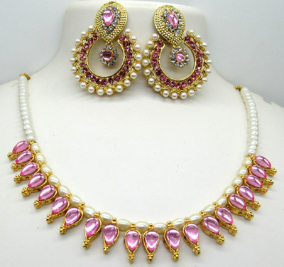 SHREE MAULI CREATION Alloy Gold-plated Pink Jewellery Set(Pack of 2)