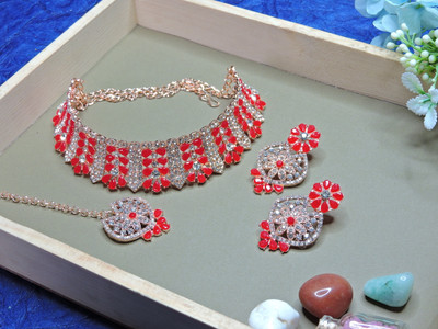 VATSALYA creation Alloy Gold-plated Red Jewellery Set(Pack of 1)