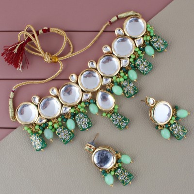 Lucky Jewellery Alloy Gold-plated Green Jewellery Set(Pack of 4)